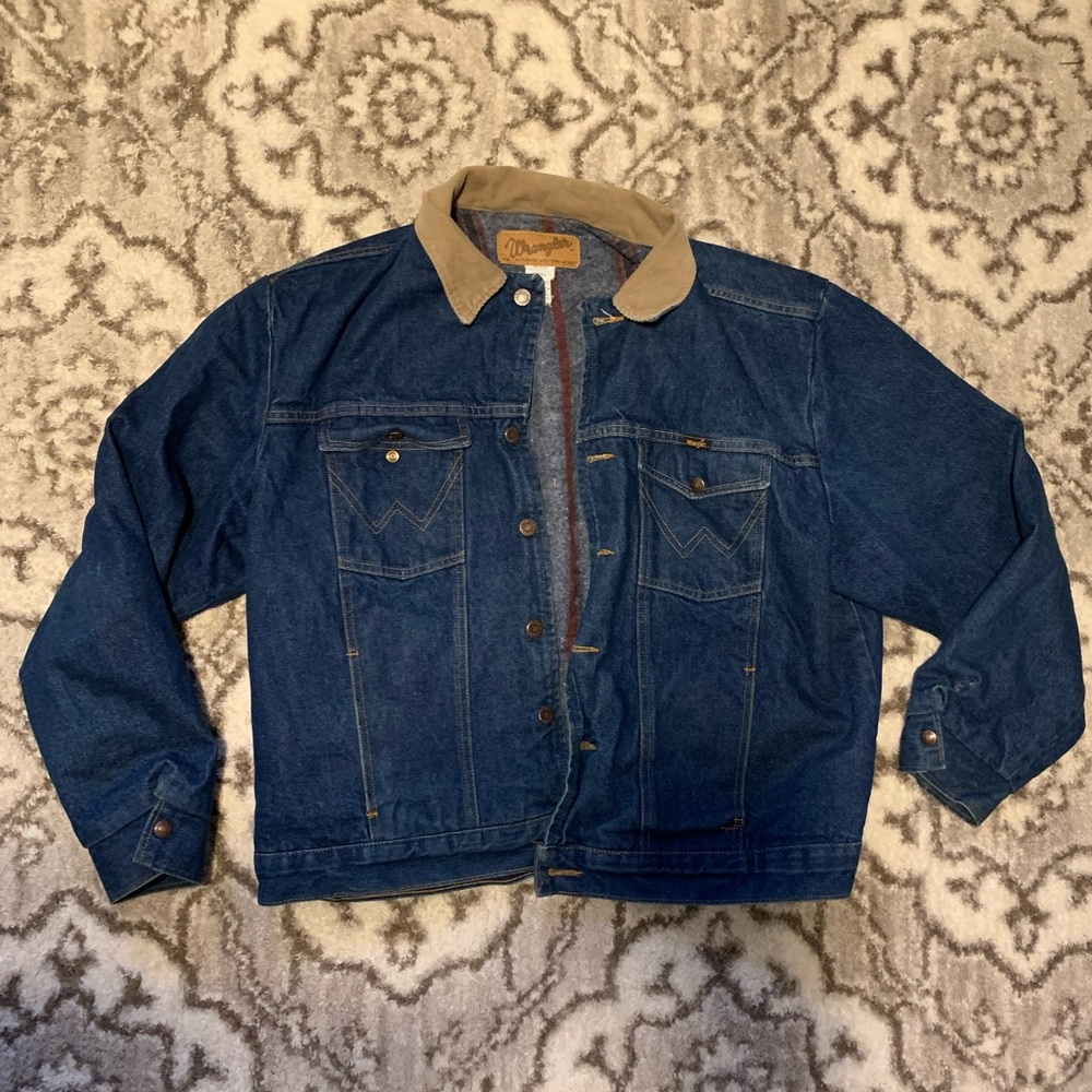 Wrangler Blue Denim Jacket with Tan Collar